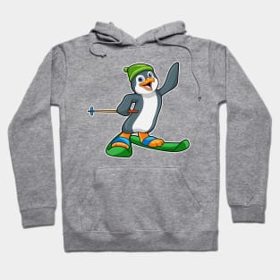 Penguin as Skier with Ski & Cap Hoodie